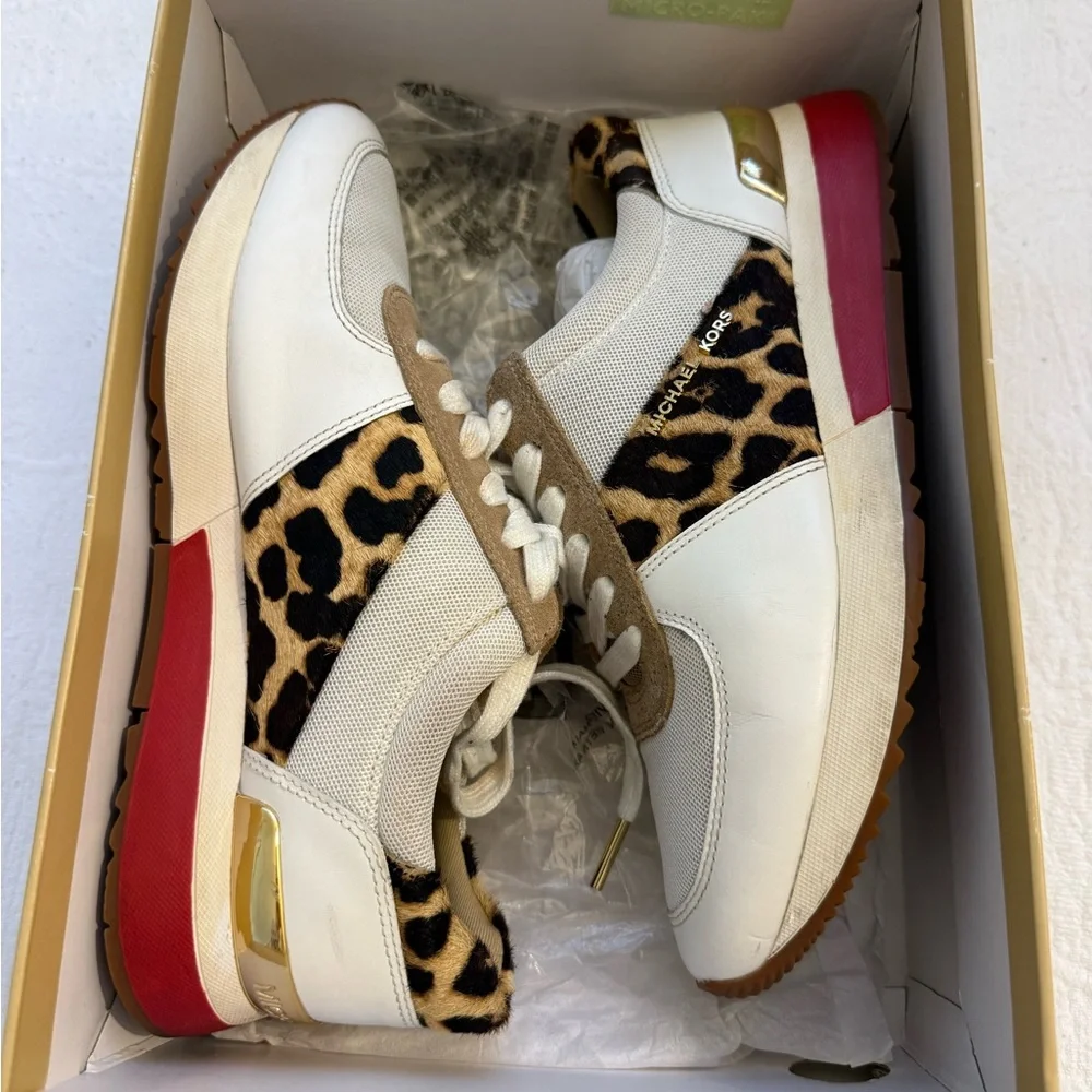 Michael Kors Ladies Allie Trainer Leather Sneakers Animal Print Details size 7 - Picture 9 of 9